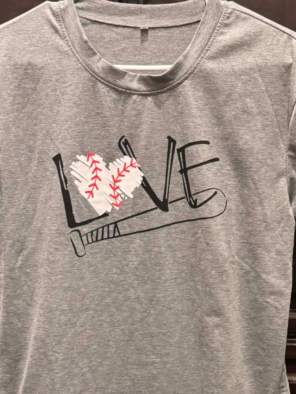 Hand Crafted Gray Short Sleeve Tee with Baseball Love Graphic LARGE - Picture 3 of 5